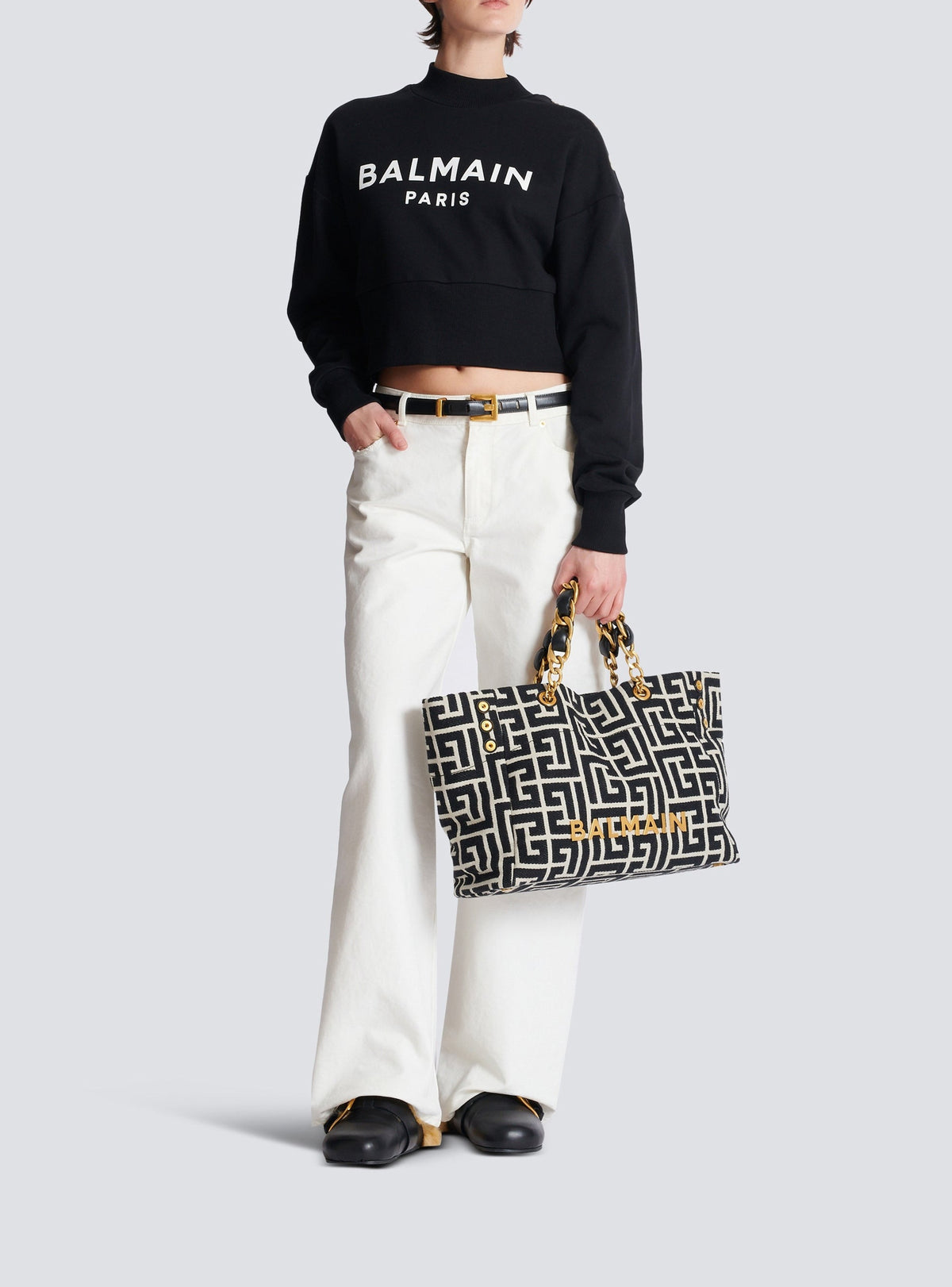 Sac cabas 1945 Soft en toile jacquard - Ivoire & Noir