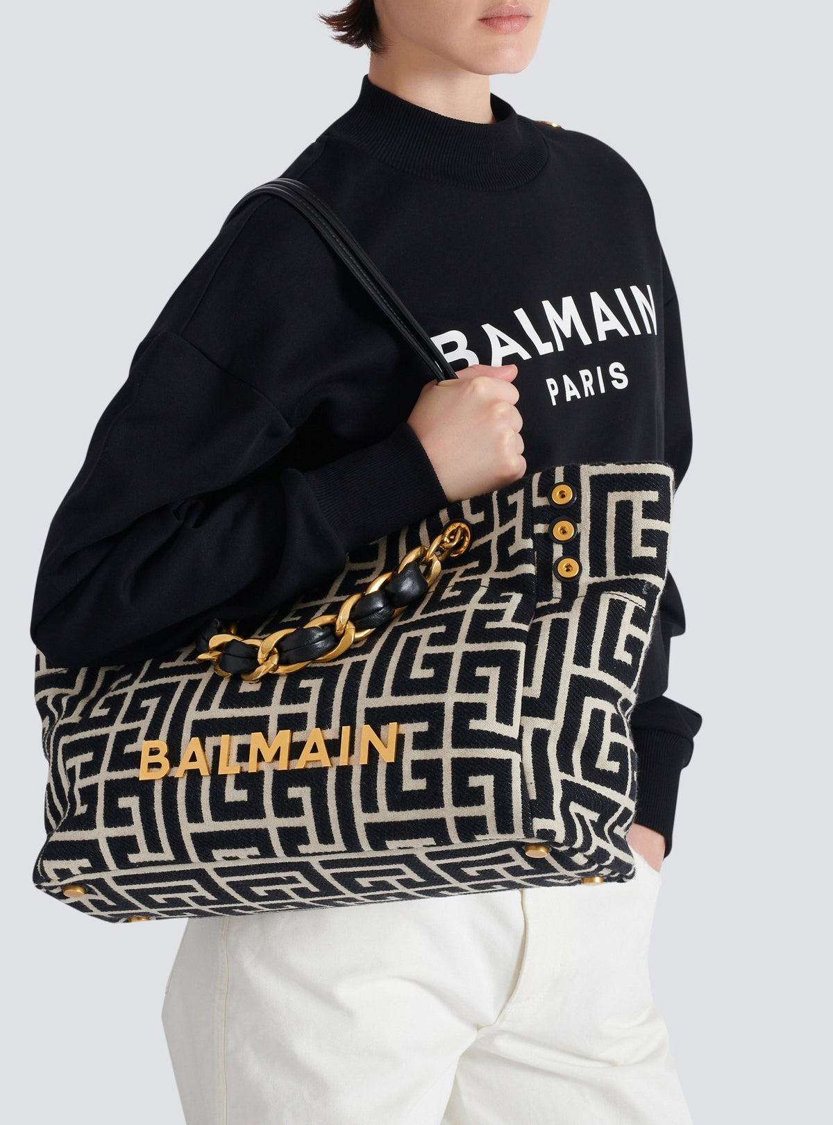 Sac cabas 1945 Soft en toile jacquard - Ivoire & Noir