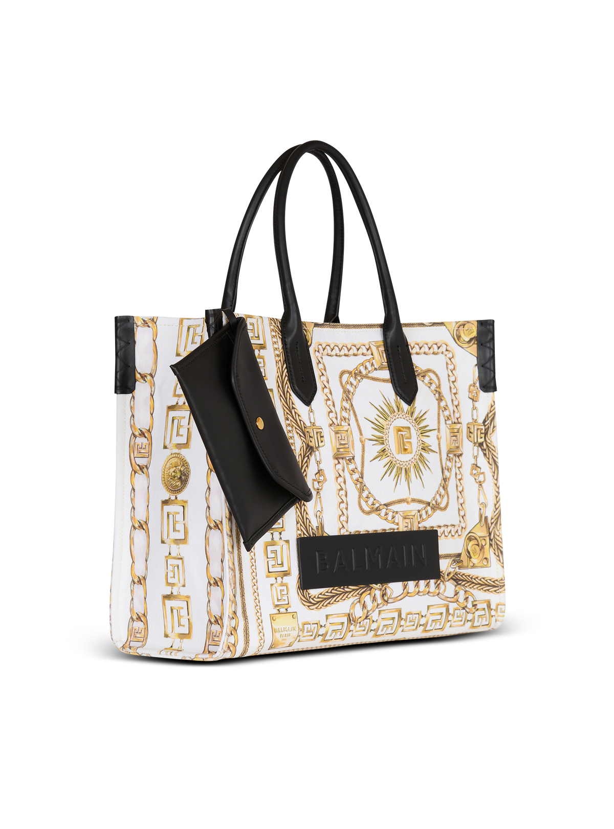 Sac cabas b-army medium en toile imprimée  - Blanc & Noir & Or