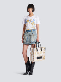 Sac cabas b-army medium en toile imprimée  - Blanc & Noir & Or