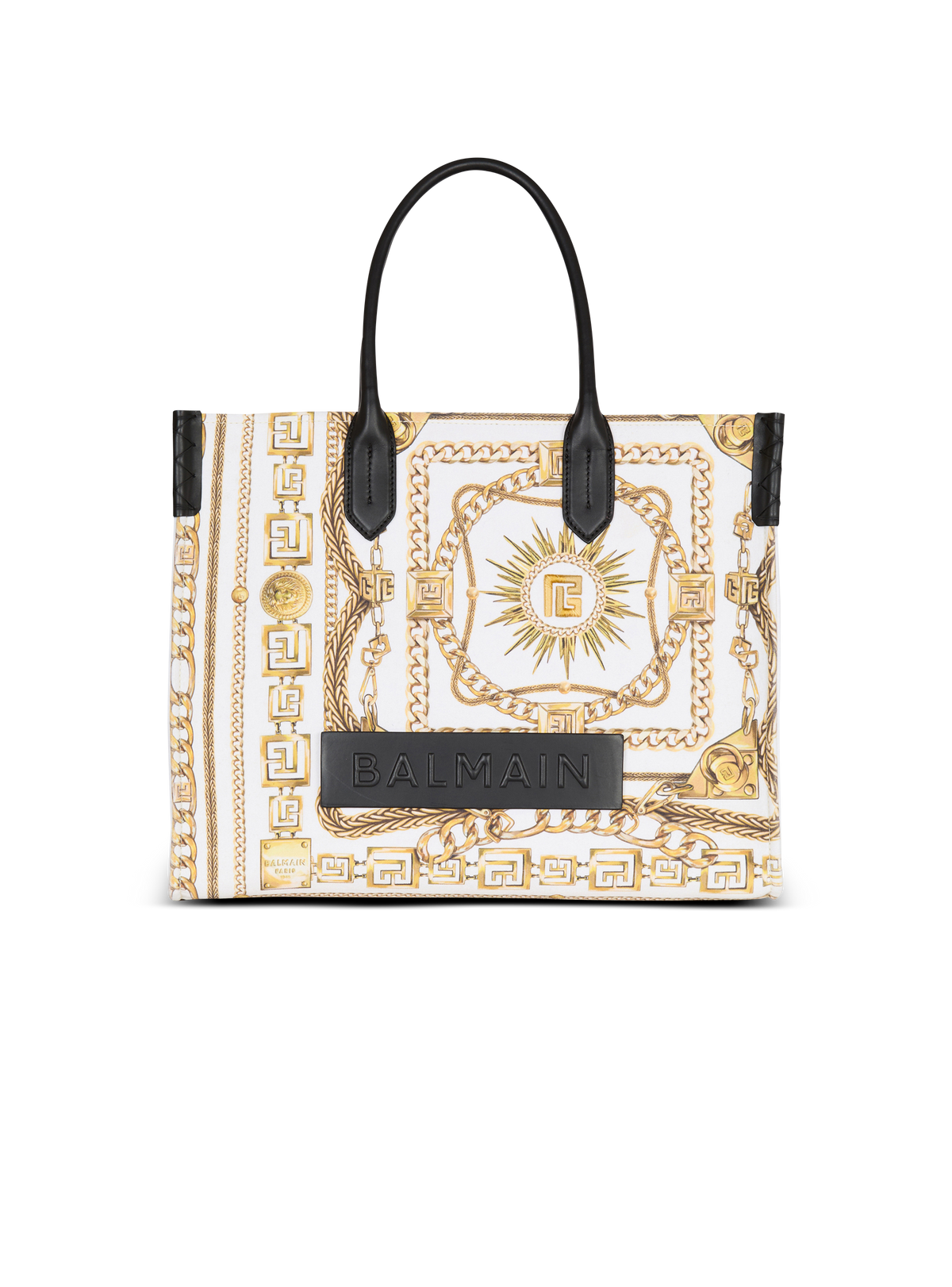 Sac cabas b-army medium en toile imprimée  - Blanc & Noir & Or