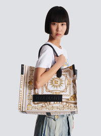 Sac cabas b-army medium en toile imprimée  - Blanc & Noir & Or