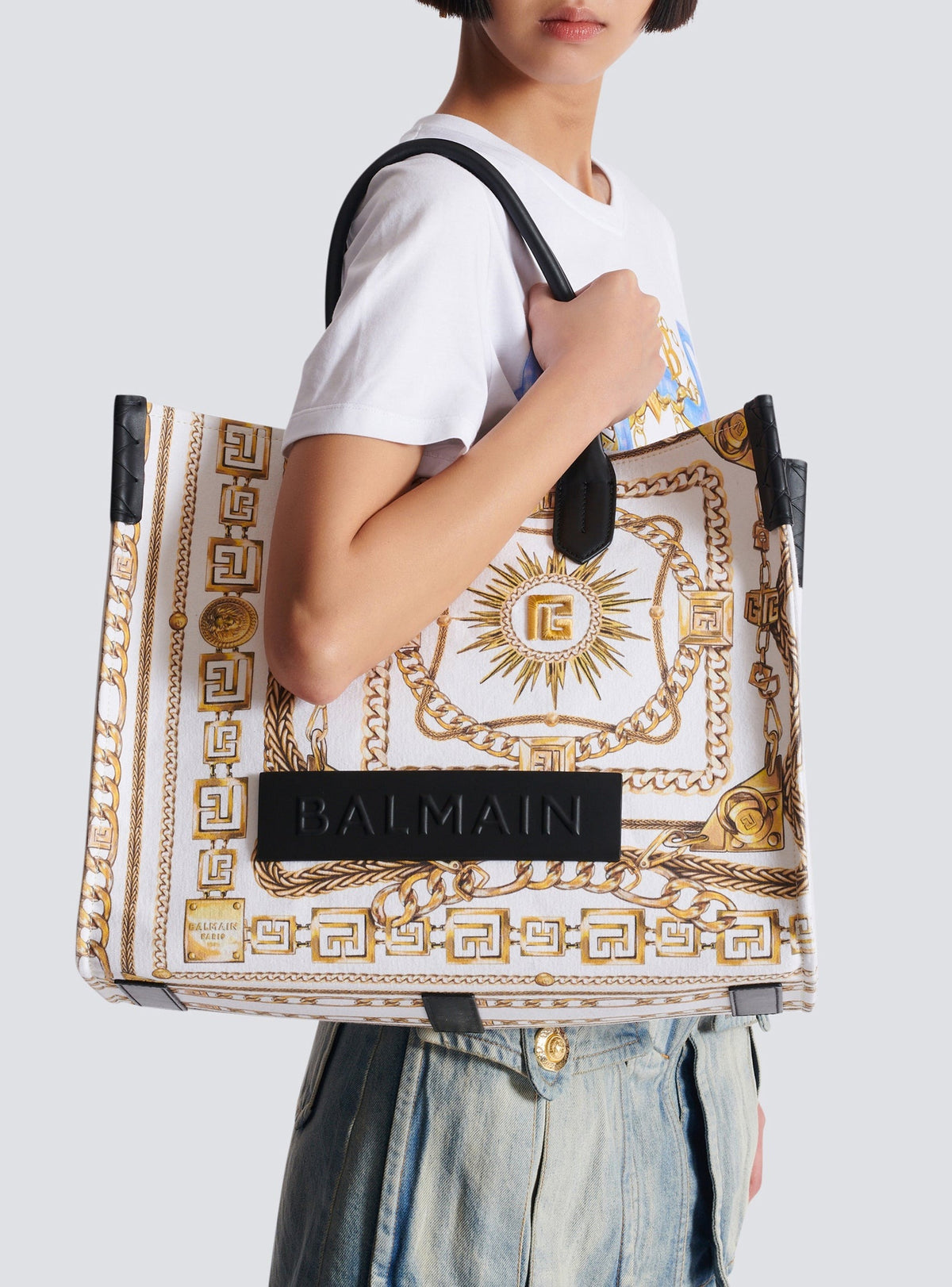 Sac cabas B-Army en toile - Blanc & Noir & Or