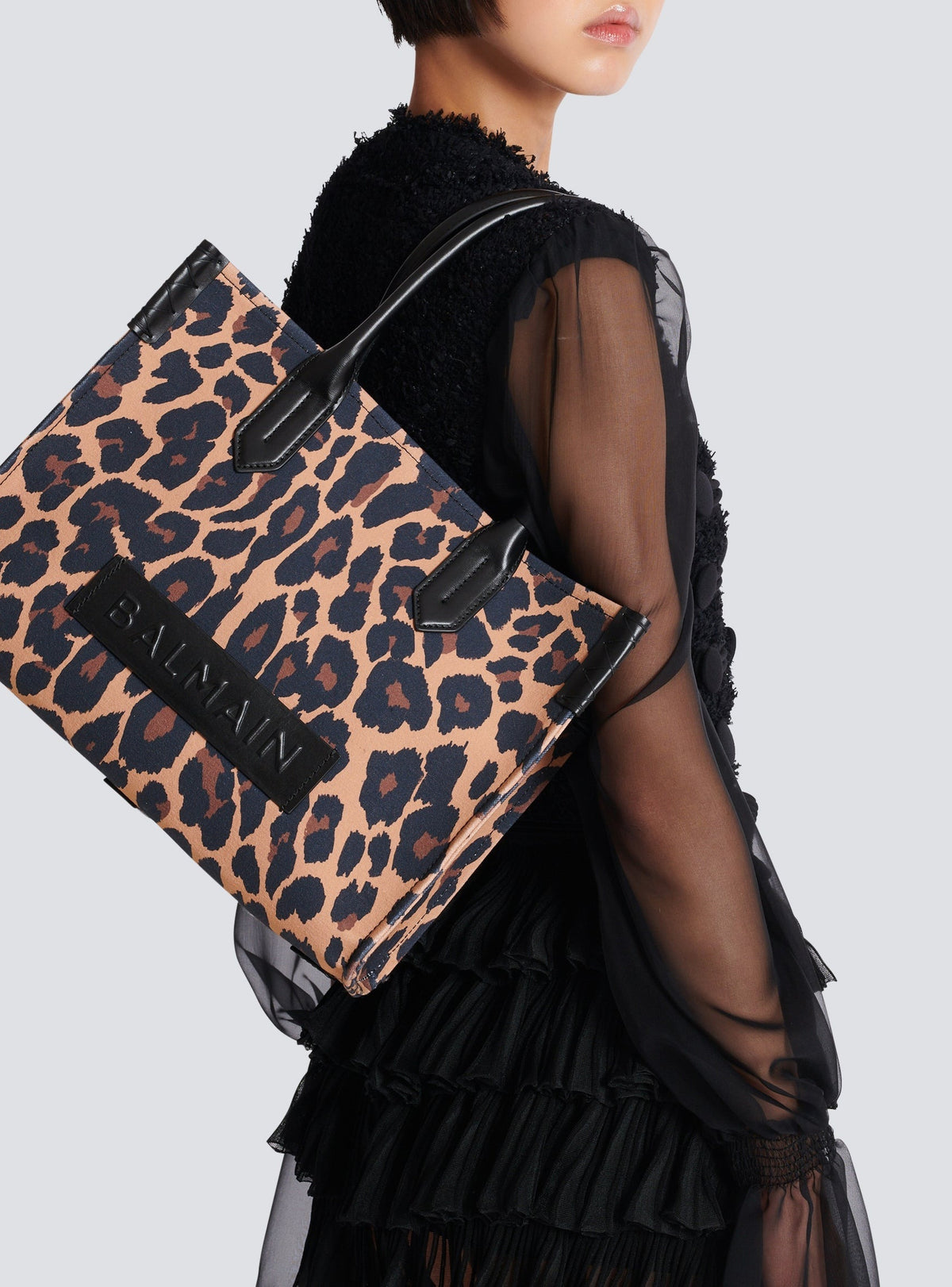 Sac cabas B-Army 36 imprimé léopard - Marron & Noir