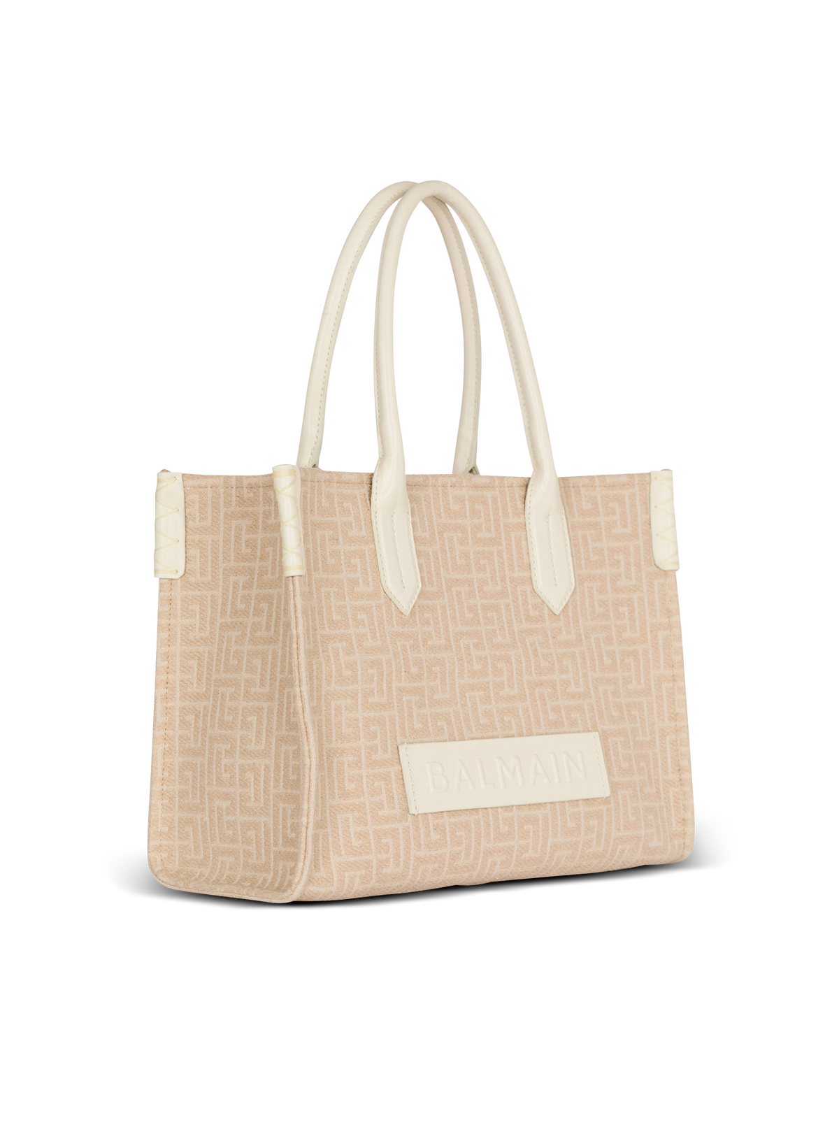 Sac cabas b-army 36 en toile jacquard monogrammée et cuir - Naturel  &  Creme
