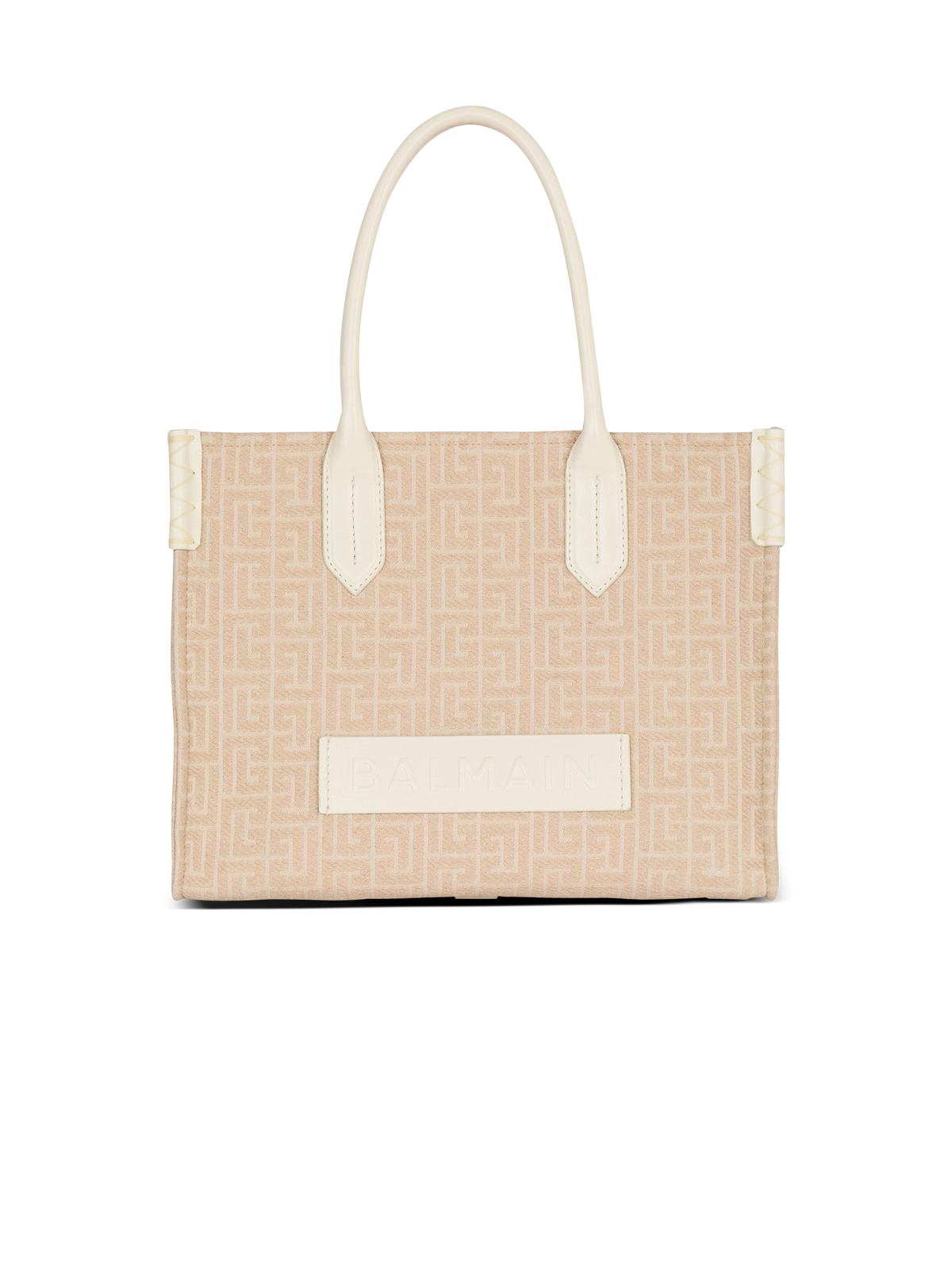 Sac cabas b-army 36 en toile jacquard monogrammée et cuir - Naturel  &  Creme