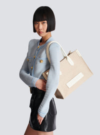 Sac cabas b-army 36 en toile jacquard monogrammée et cuir - Naturel  &  Creme