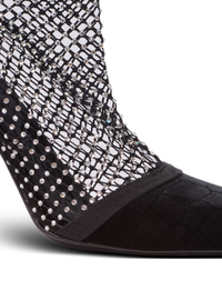 Bottines en résille à talons avec velours et strass - Noir