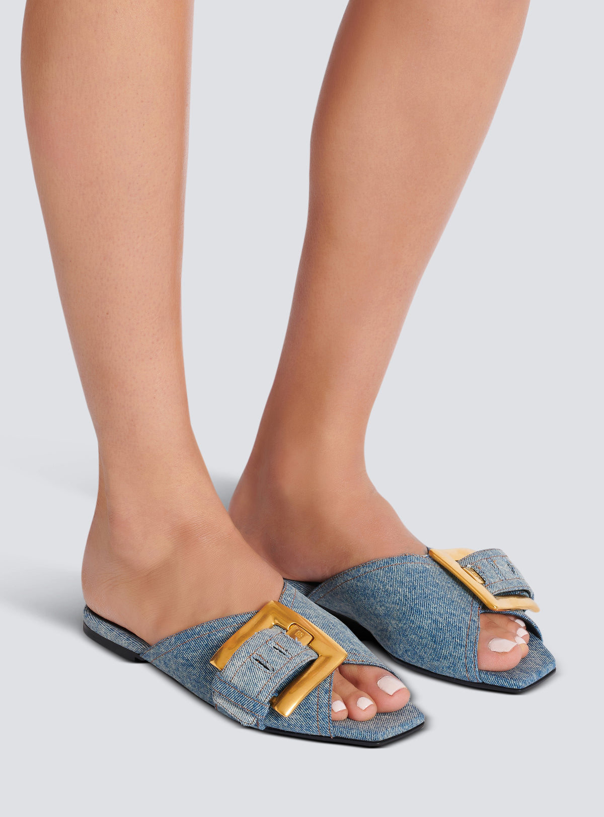 Sandales plates anthem en denim - Bleu Jean