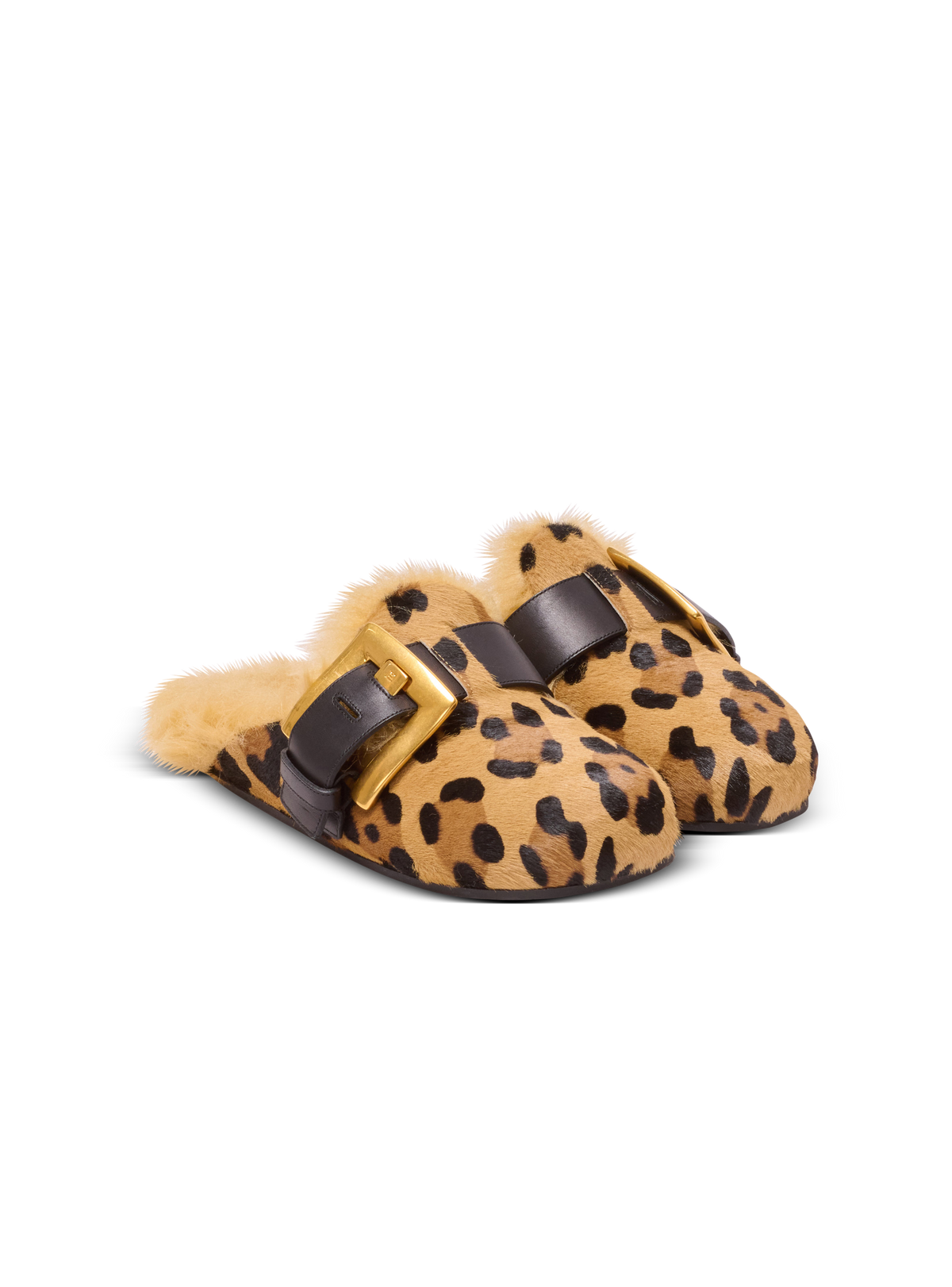 Mules anthem en cuir pony motif léopard et fausse fourrure - Multi-Marron  &  Noir