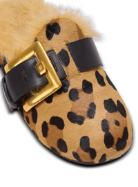 Mules anthem en cuir pony motif léopard et fausse fourrure - Multi-Marron  &  Noir