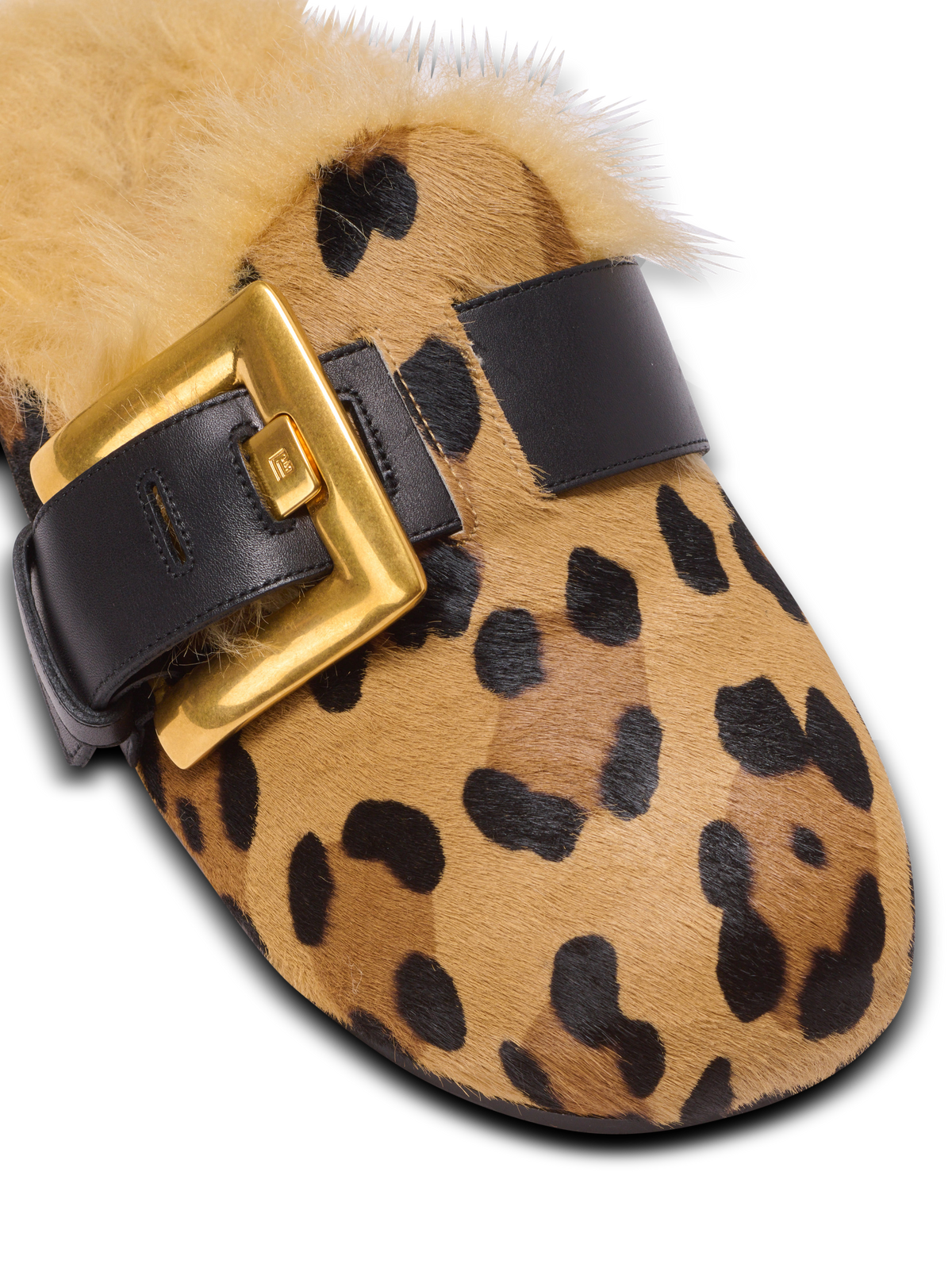 Mules anthem en cuir pony motif léopard et fausse fourrure - Multi-Marron  &  Noir