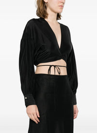 Chemise blouson ceinturée en soie Habotai - Nero