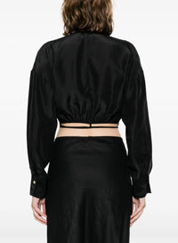 Chemise blouson ceinturée en soie Habotai - Nero