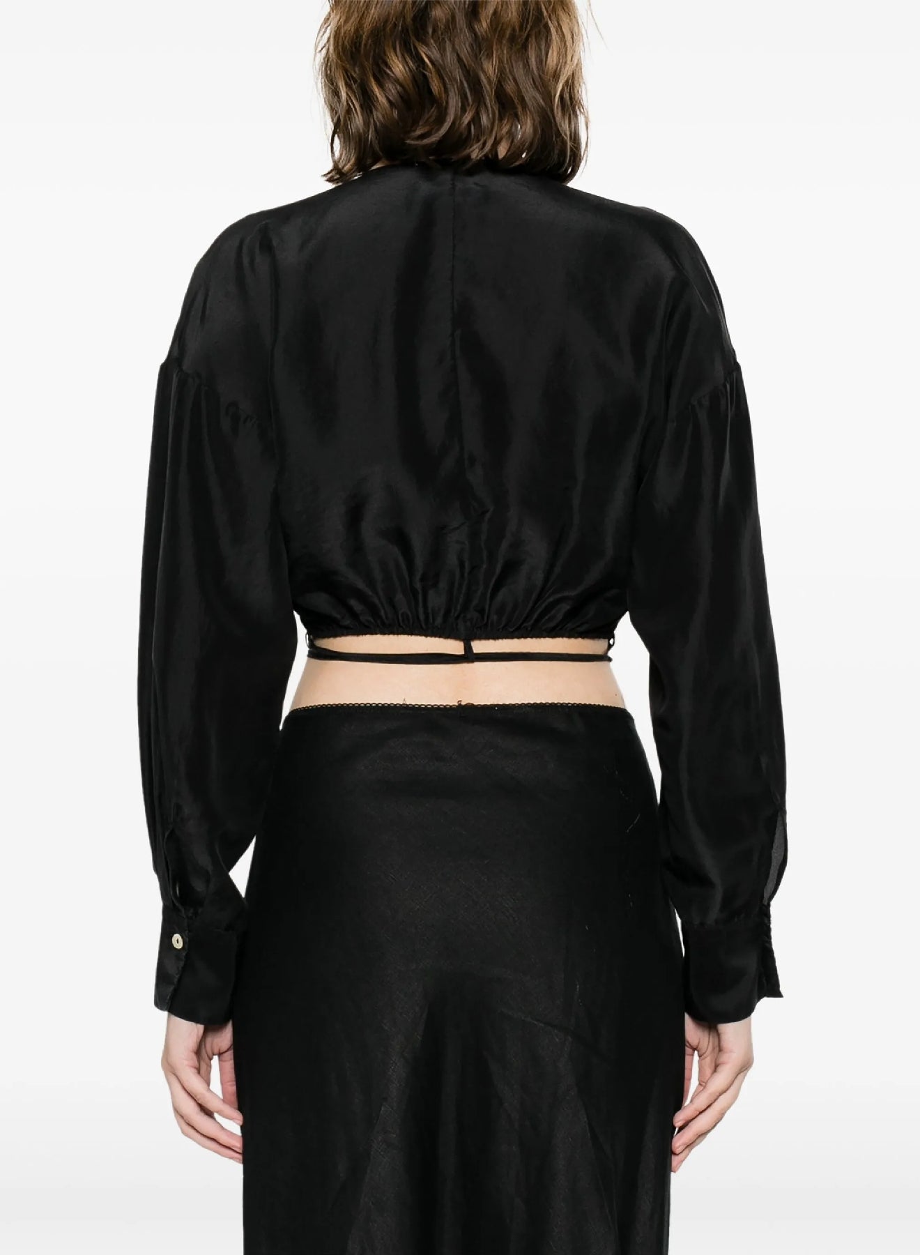 Chemise blouson ceinturée en soie Habotai - Nero
