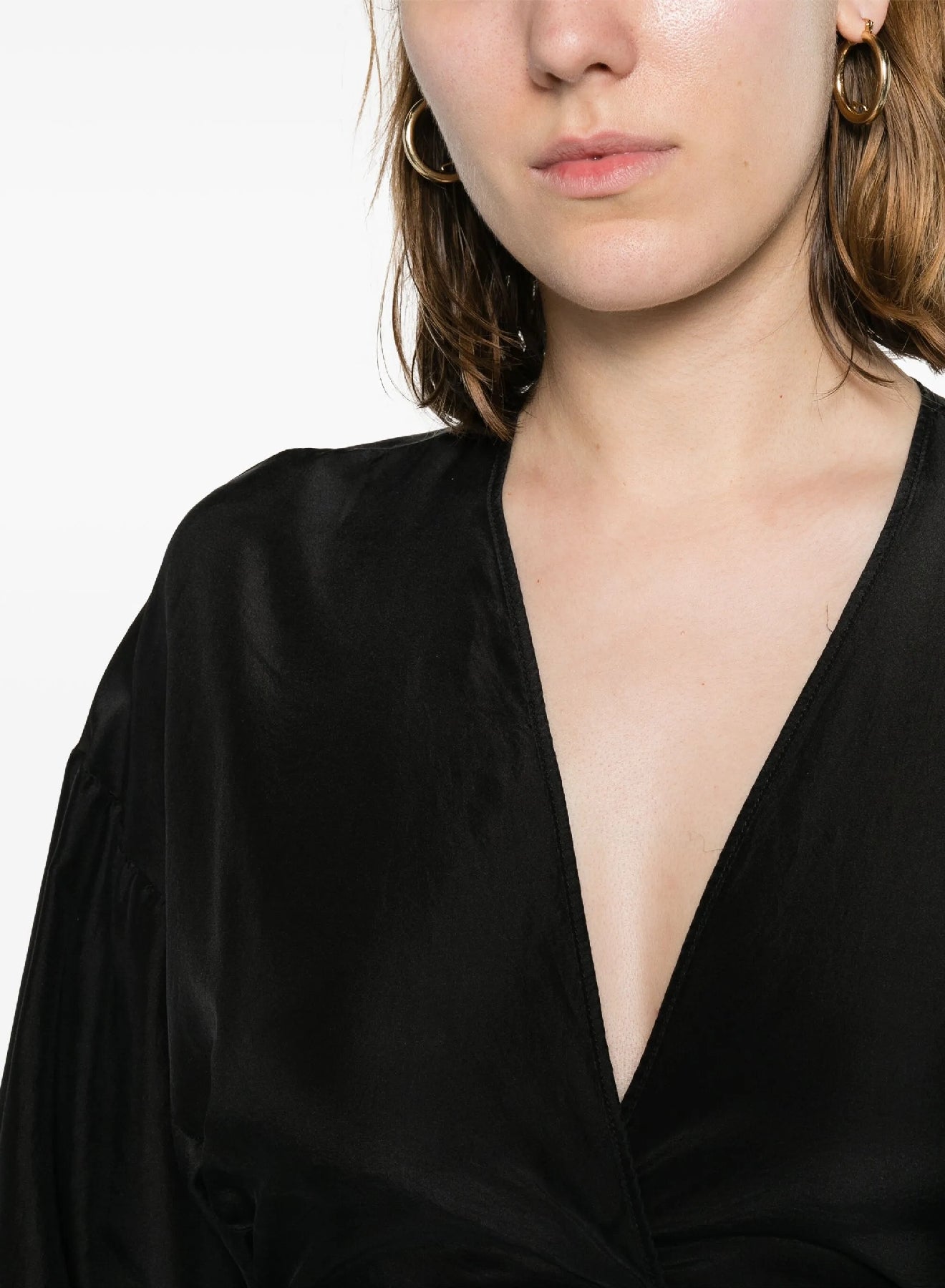 Chemise blouson ceinturée en soie Habotai - Nero