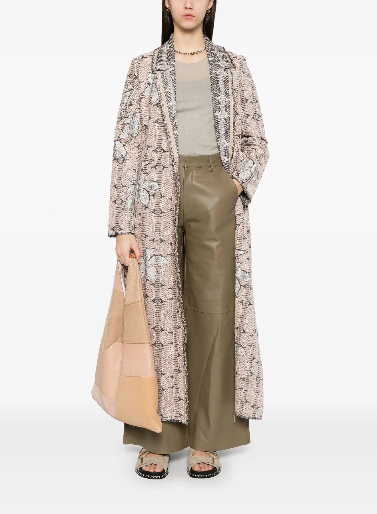 Wide-leg leather trousers - Taupe
