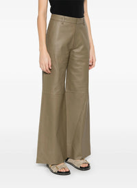 Wide-leg leather trousers - Taupe