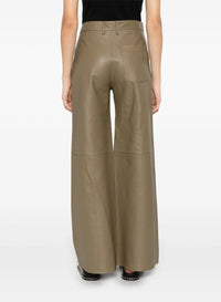 Wide-leg leather trousers - Taupe