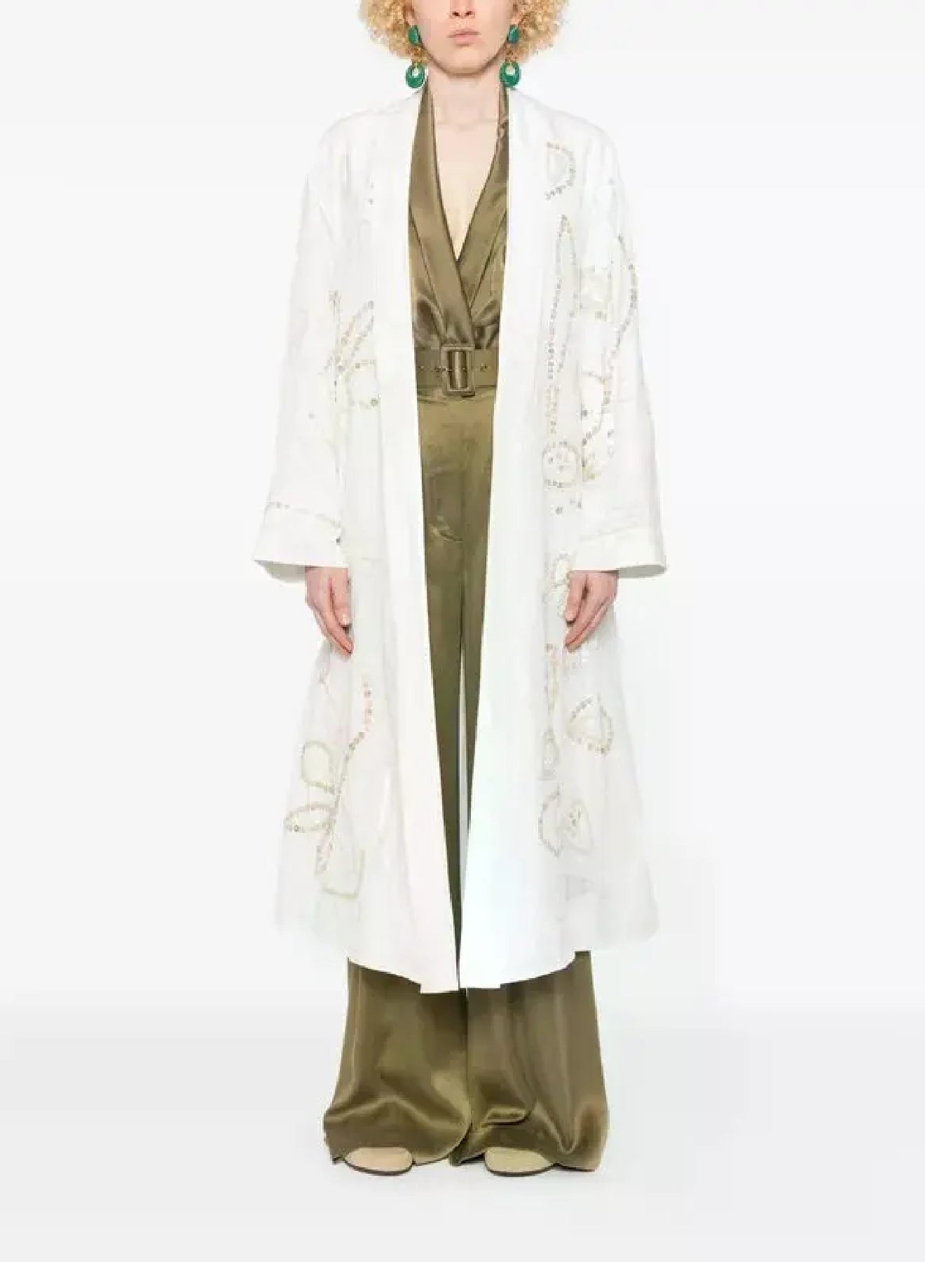 Manteau plumeau brodé "Pearl Suite" - Bianco
