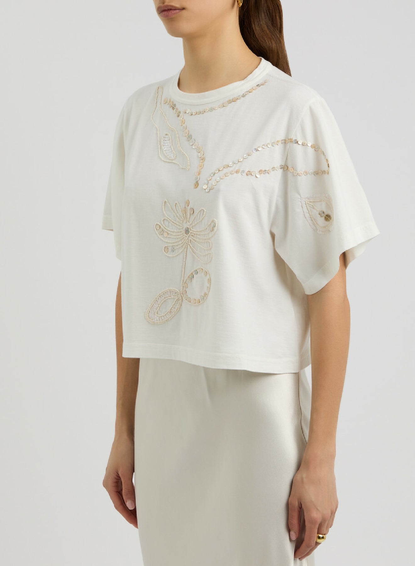 Pearl suite embroidered T-shirt - Bianco