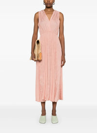 Silk blend draped neck dress - Cipria