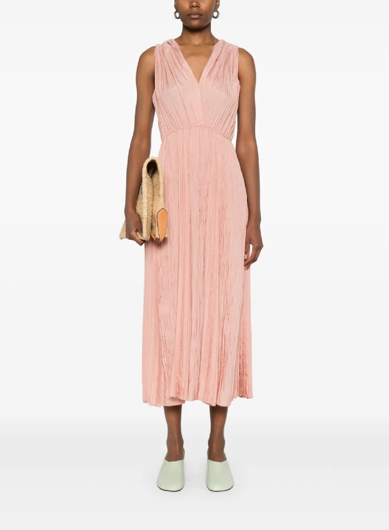 Silk blend draped neck dress - Cipria