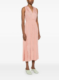 Silk blend draped neck dress - Cipria