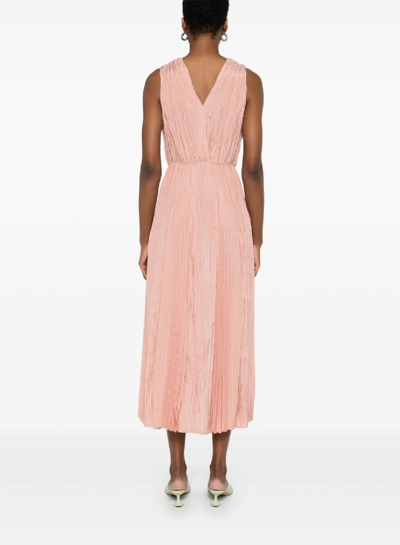 Silk blend draped neck dress - Cipria
