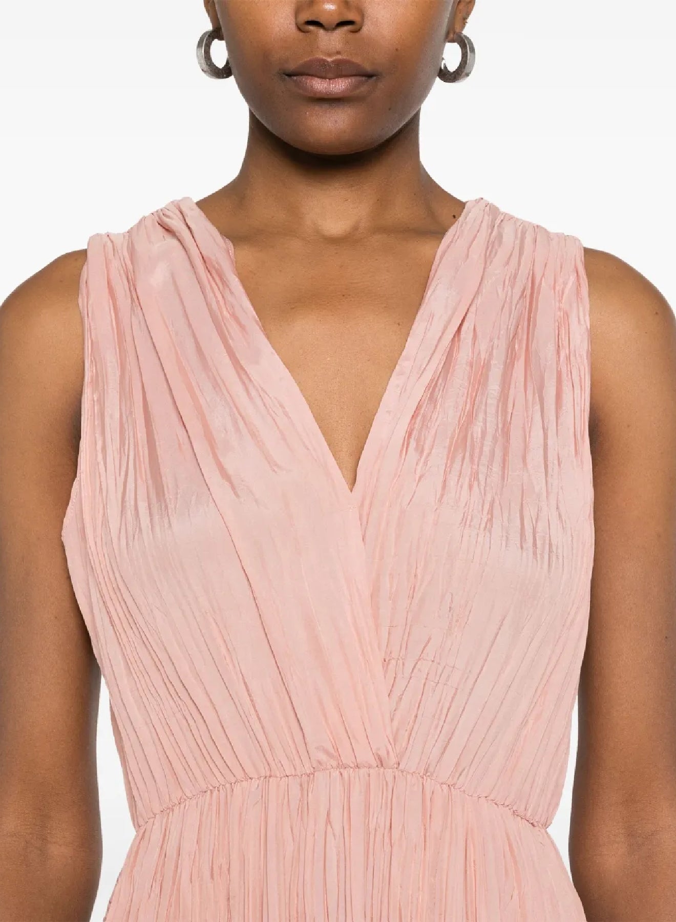 Silk blend draped neck dress - Cipria