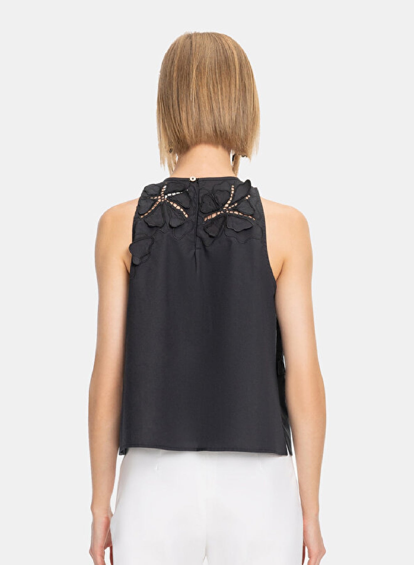 Top brodé en soie - Nero