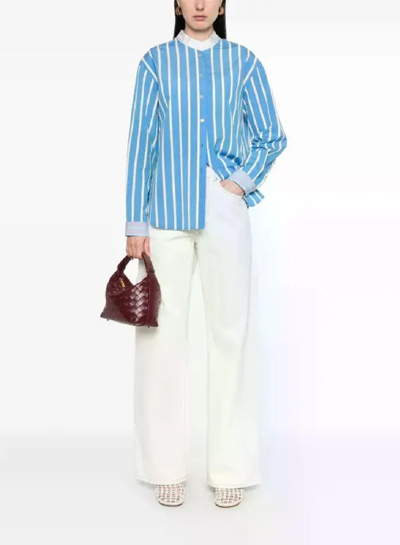 Striped tunisian collar shirt - Cielo