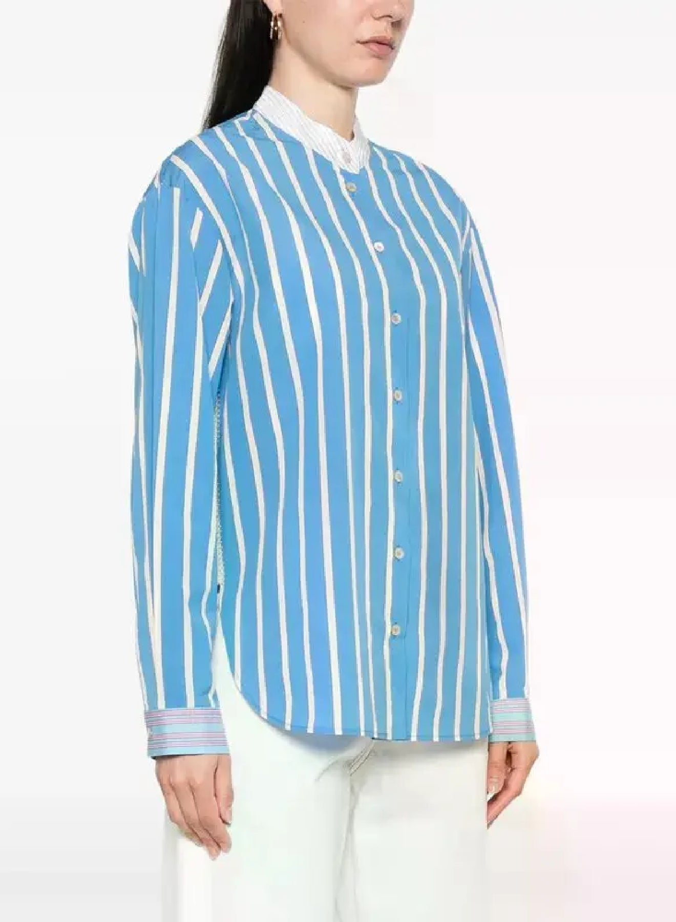 Striped tunisian collar shirt - Cielo