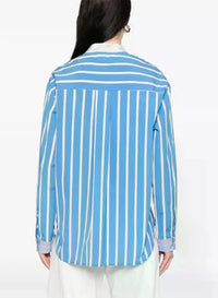 Striped tunisian collar shirt - Cielo