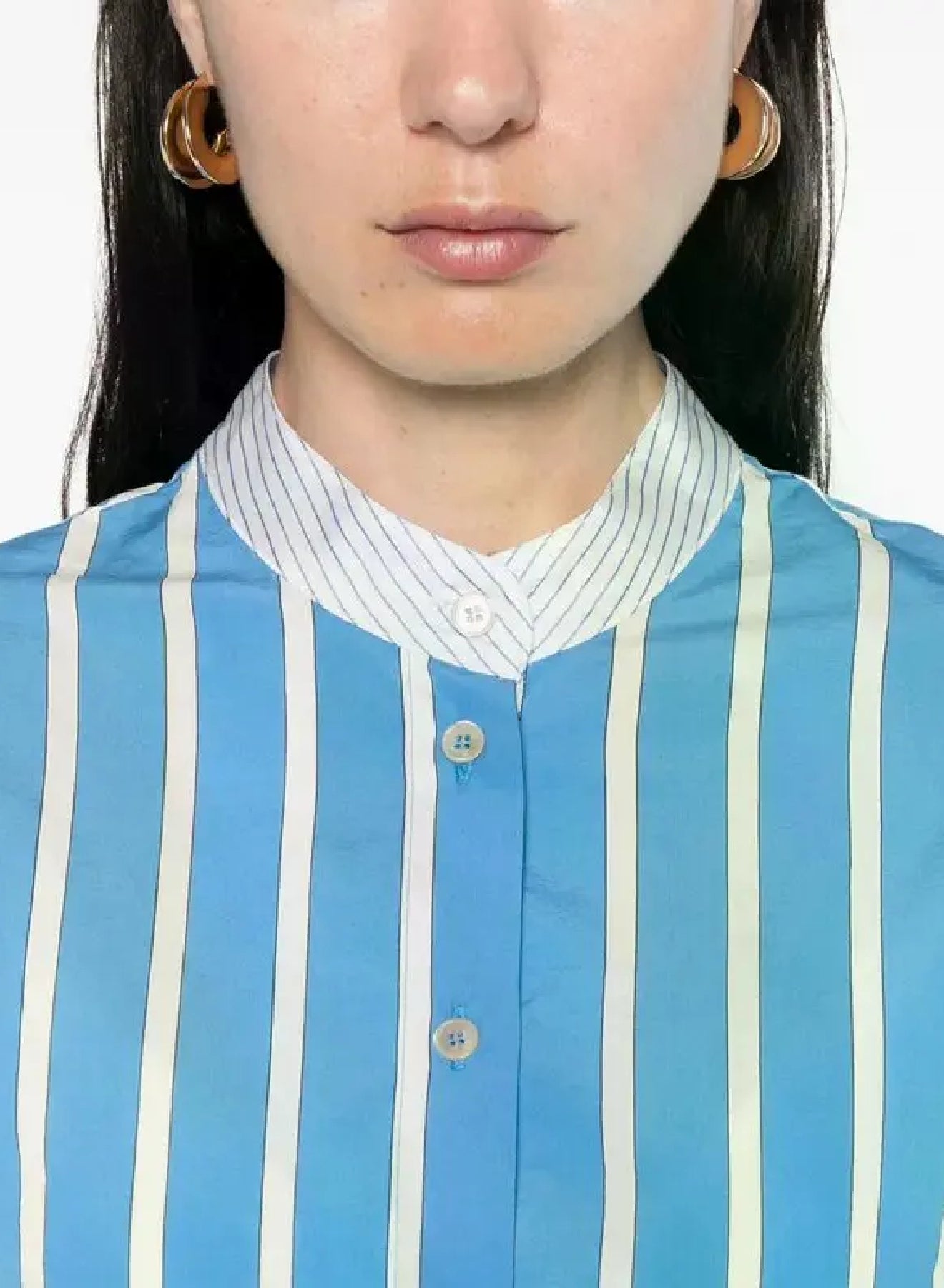 Striped tunisian collar shirt - Cielo