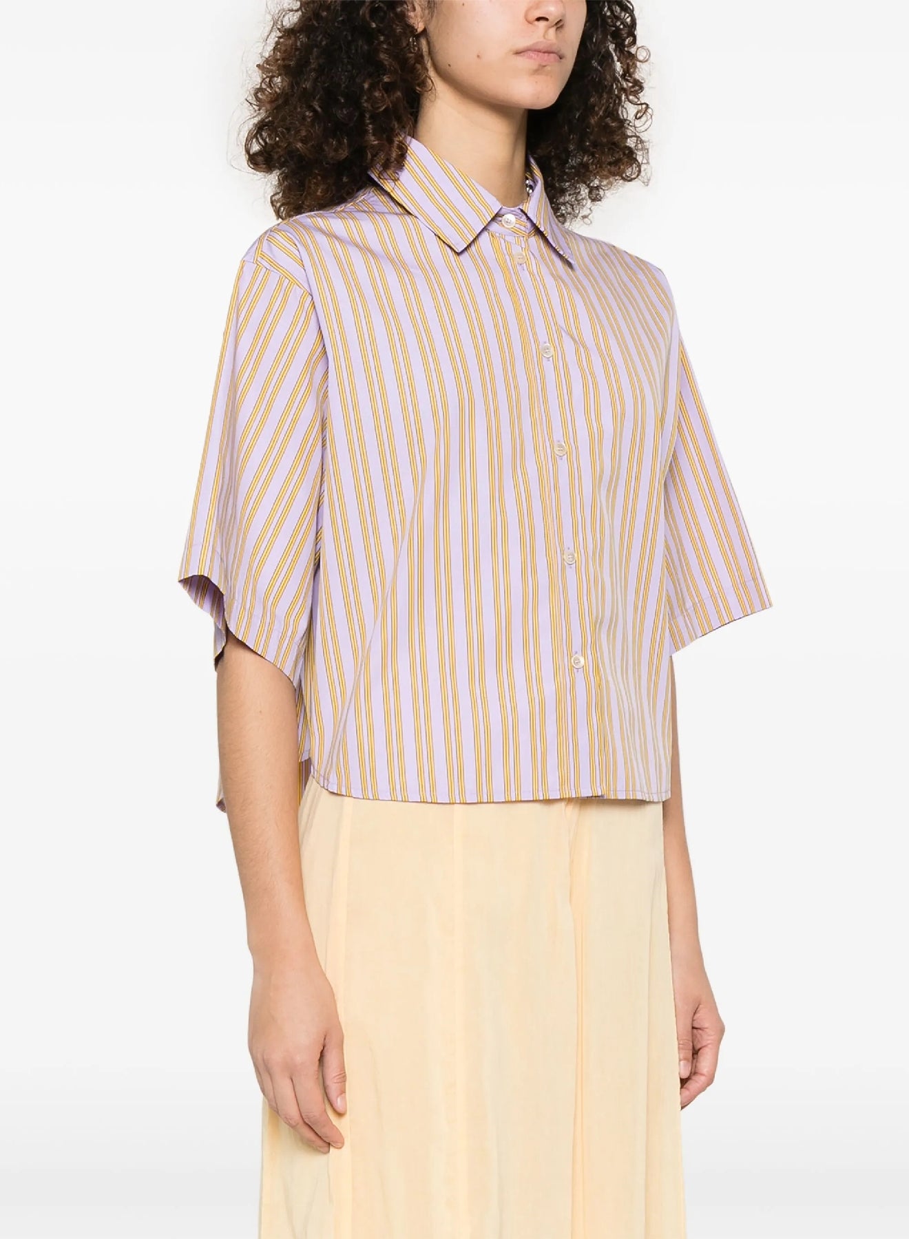 Chemise brodée à rayures fines en lin - Lilac