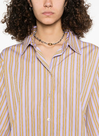 Chemise brodée à rayures fines en lin - Lilac