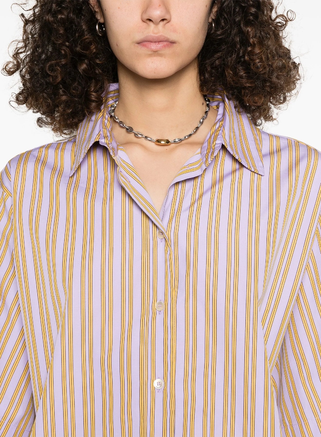 Chemise brodée à rayures fines en lin - Lilac