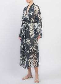 Kimono imprimé "Secret Lily" en lin - Oltremare