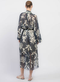 Kimono imprimé "Secret Lily" en lin - Oltremare