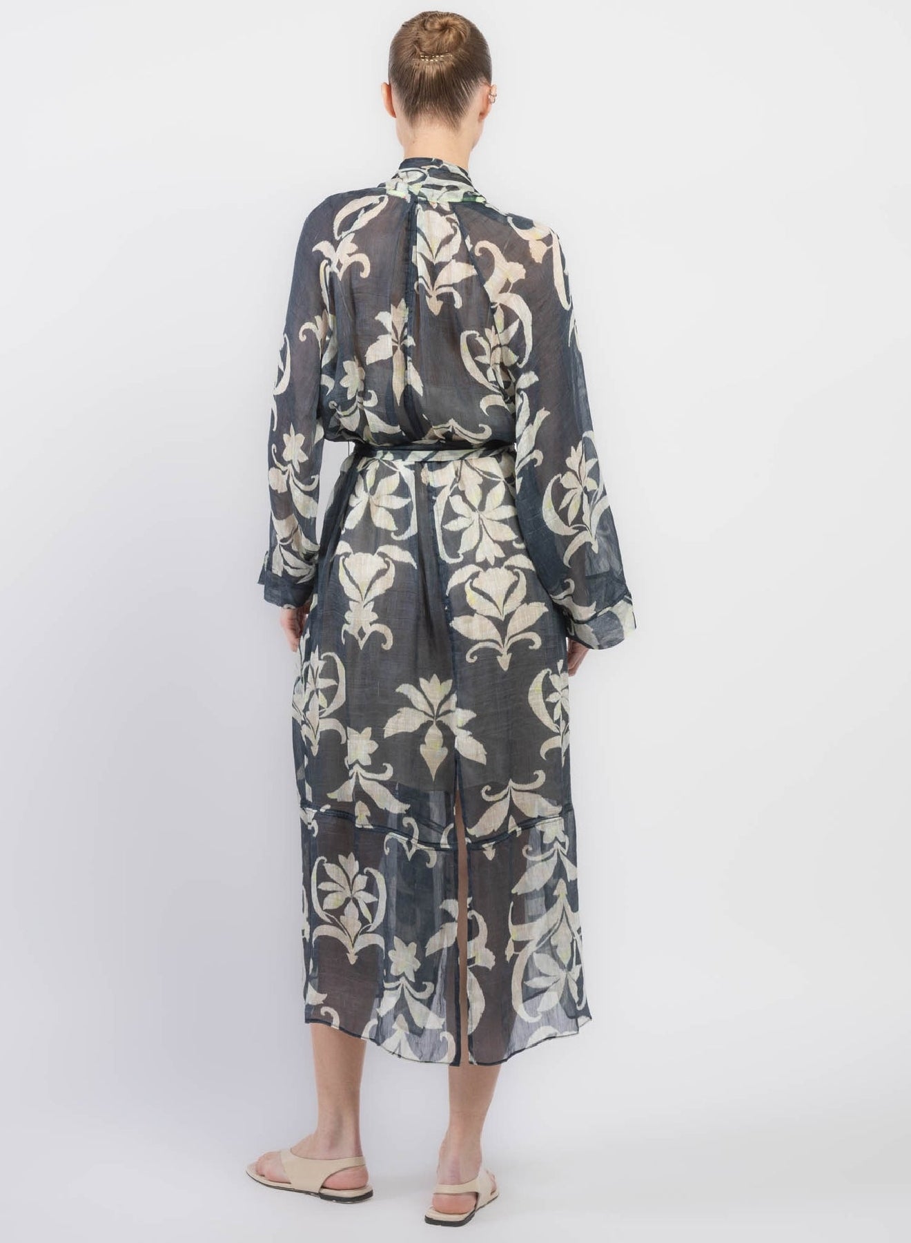 Kimono imprimé "Secret Lily" en lin - Oltremare