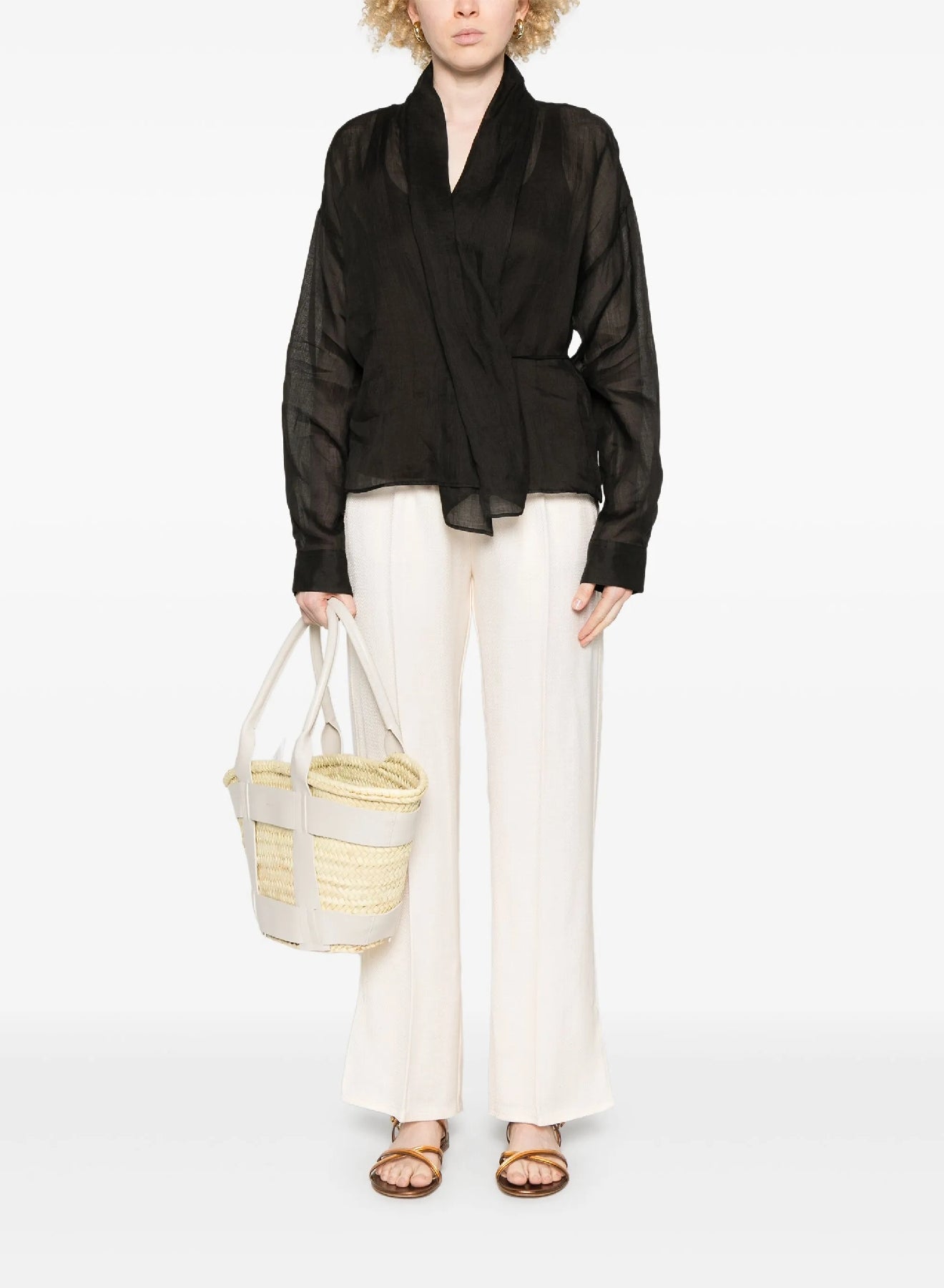 Linen double-breasted shirt - Black