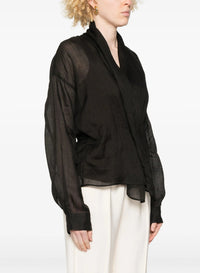 Linen double-breasted shirt - Black