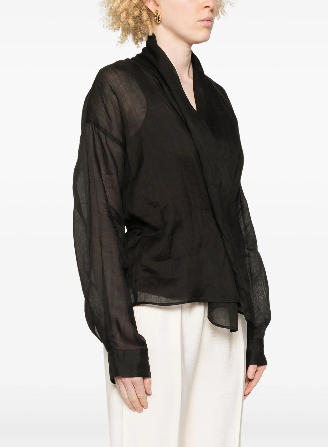 Linen double-breasted shirt - Black