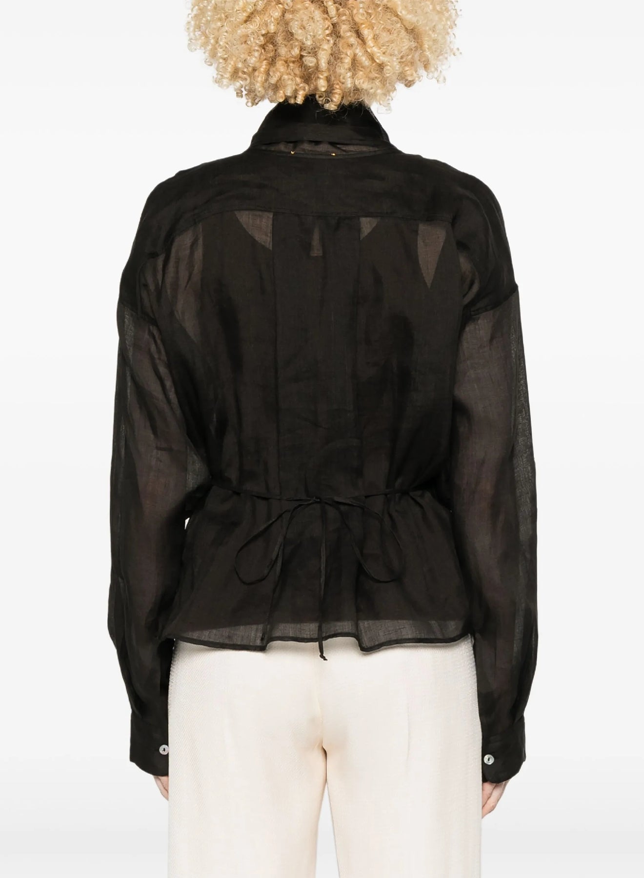 Linen double-breasted shirt - Black