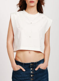 Top large avec strass - Bianco