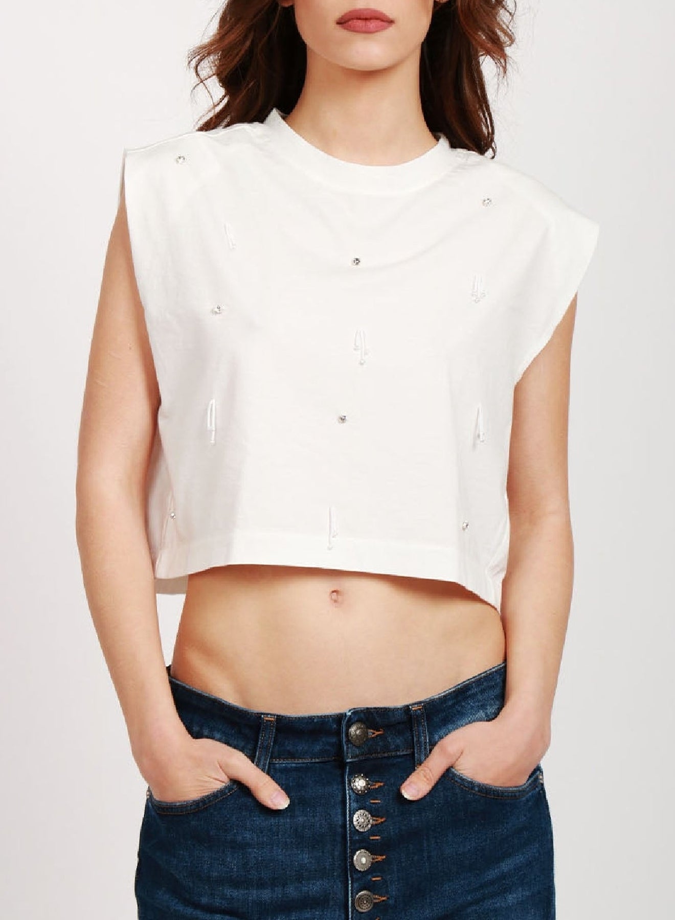 Top large avec strass - Bianco