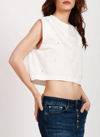 Top large avec strass - Bianco