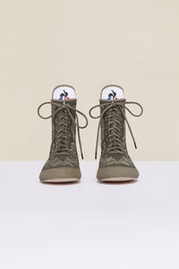 Embroidered high-top trainers - Khaki