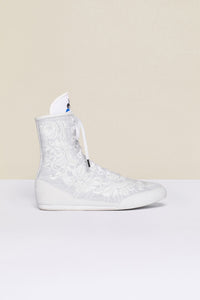 Embroidered high-top trainers - White